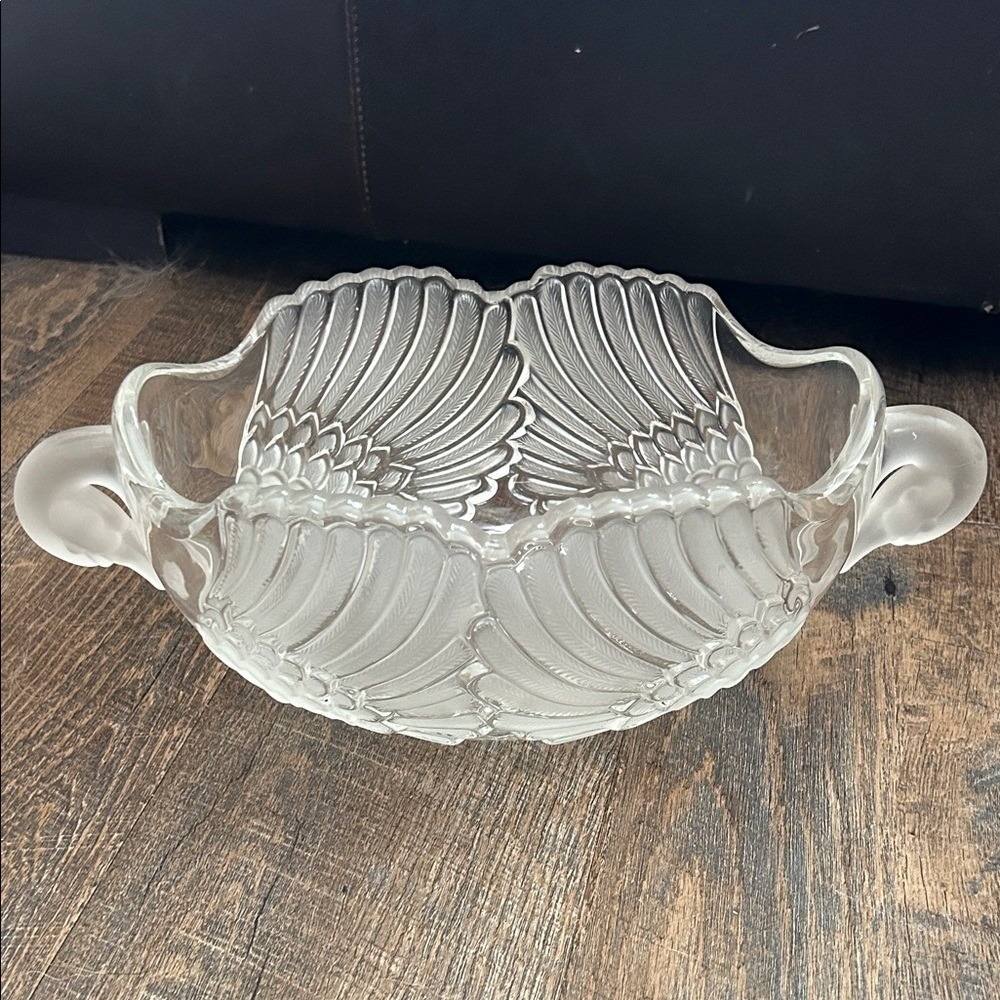 Vintage Mikasa Frosted Swan‎ Crystal Oval Handled Bowl - 13" Long to Handles